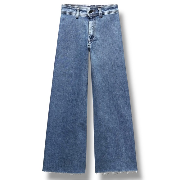 Zara Wide Leg Jeans Women’s 12 High Rise Sailor Marine Straight - Picture 1 of 10